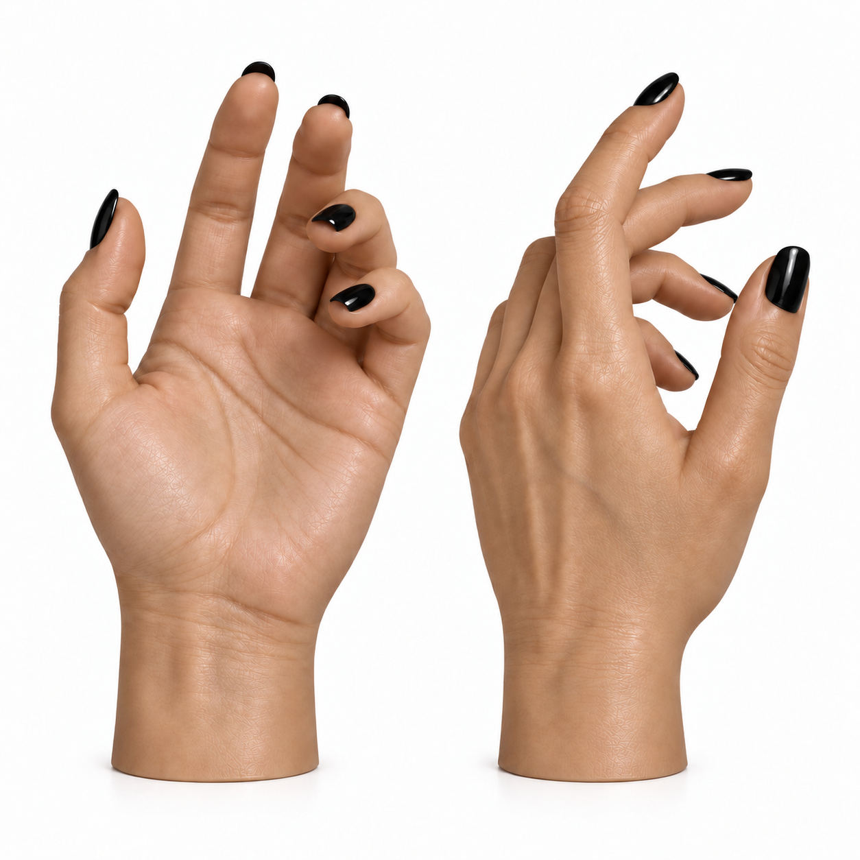 Mani’s hands with black polish